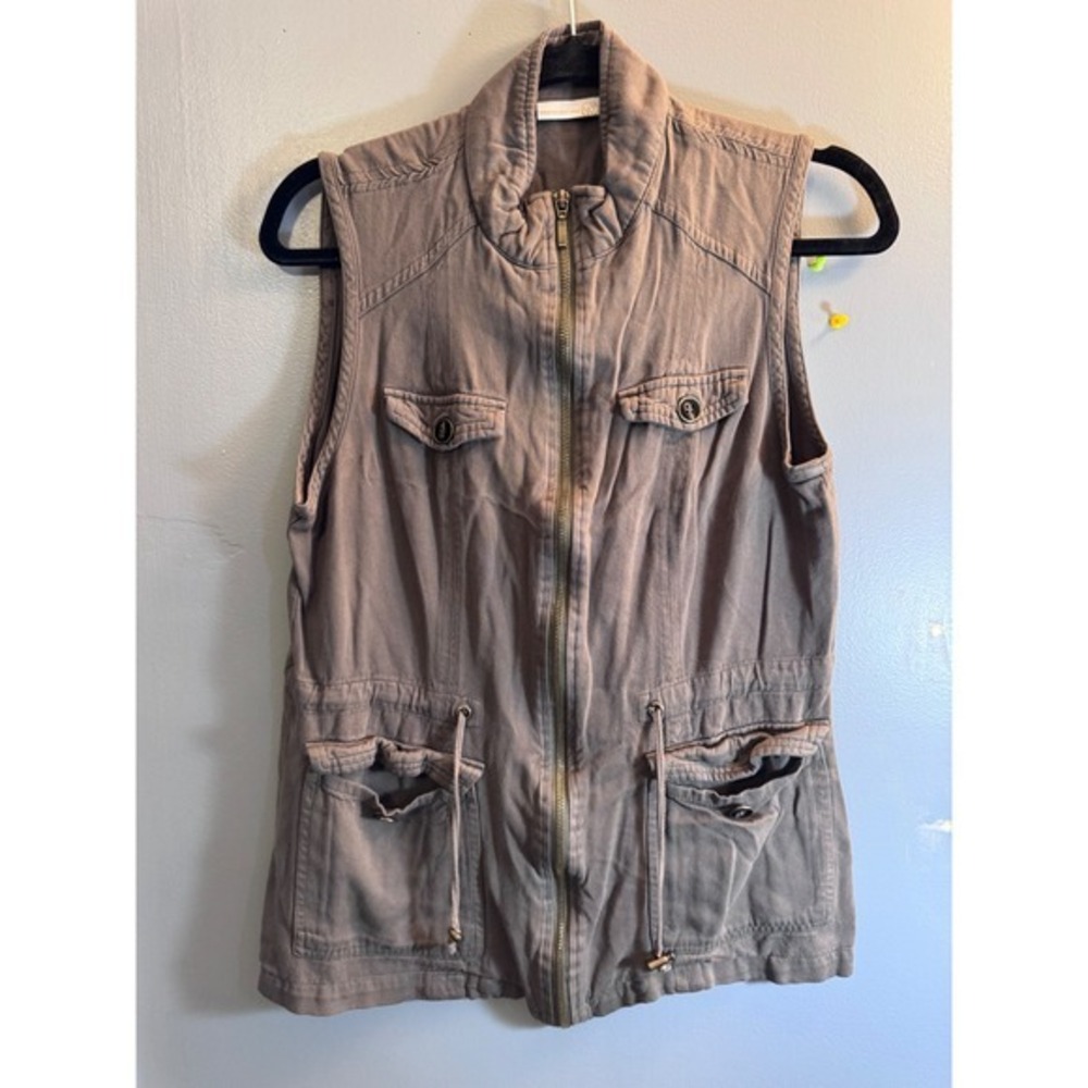Westport 1962 Womens Utility Vest Taupe Brown Rayon Full Zip Drawstring Size M